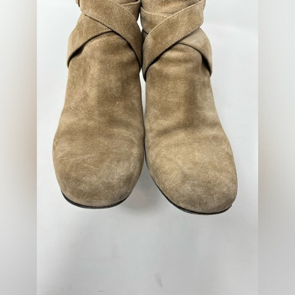 Saint Laurent Babies 90 Cross Ankle Boot Tan /Taupe Suede Block Heel YSL logo 37 - Picture 10 of 10